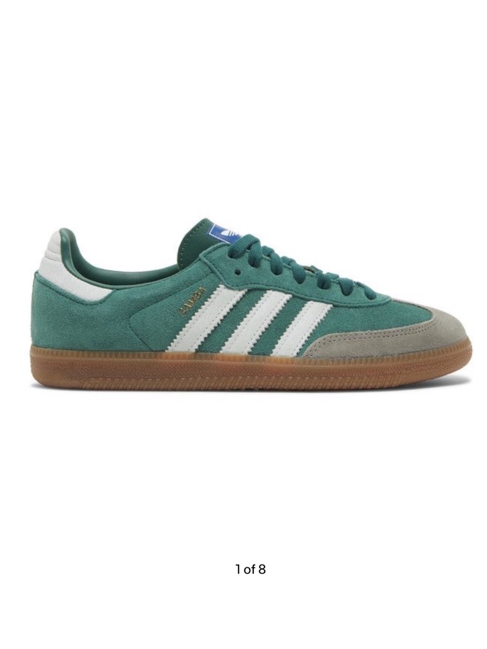 adidas Samba Suede Sneaker in Collegiate Green with White Stripes and Gum Sole